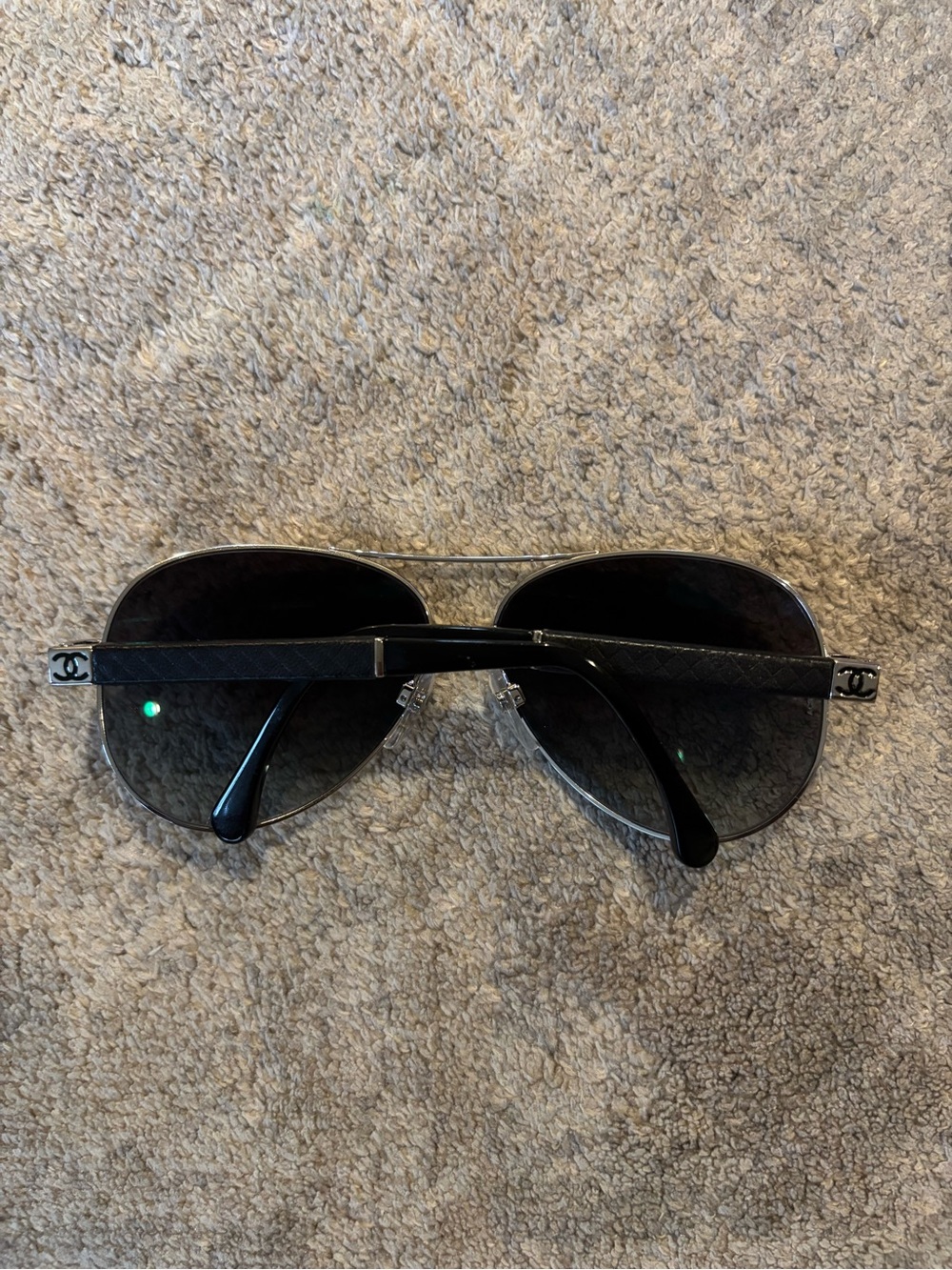 CHANEL Silver Aviator Sunglasses with Gradient Black Lenses - Picture 3 of 10